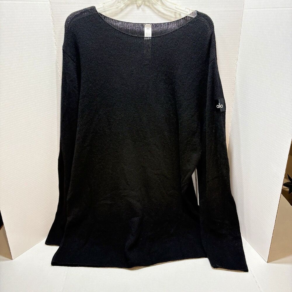 NWT Alo Yoga Cashmere Reform Long Sleeve Top Black Sweater L 100% Pure Luxury